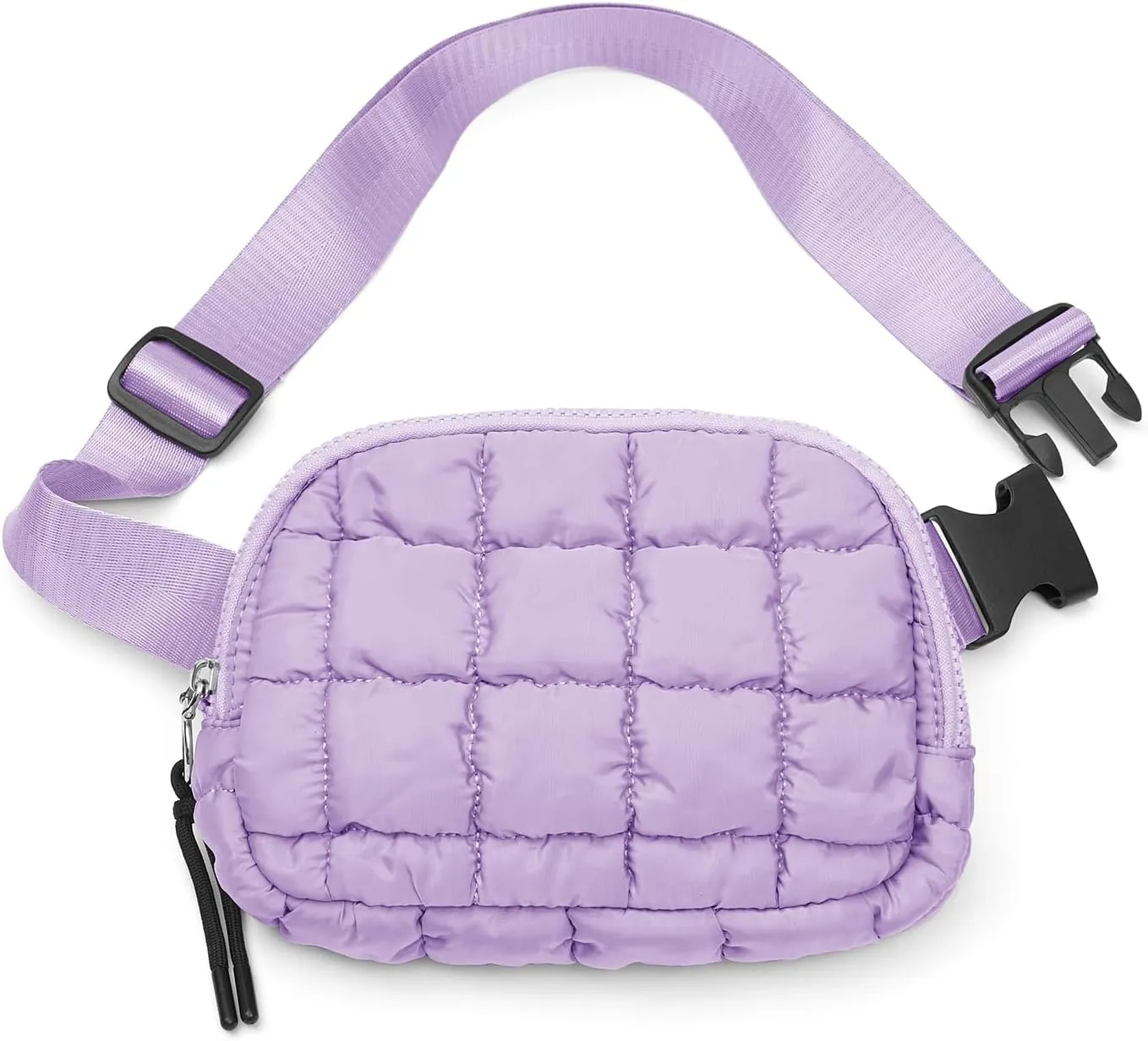 Quilted Puffer Belt Bag Waist Fanny Packs Lightweight Crossbody Bag with Adjustable Strap for Workout Running Traveling Hiking 8042 Light Purple