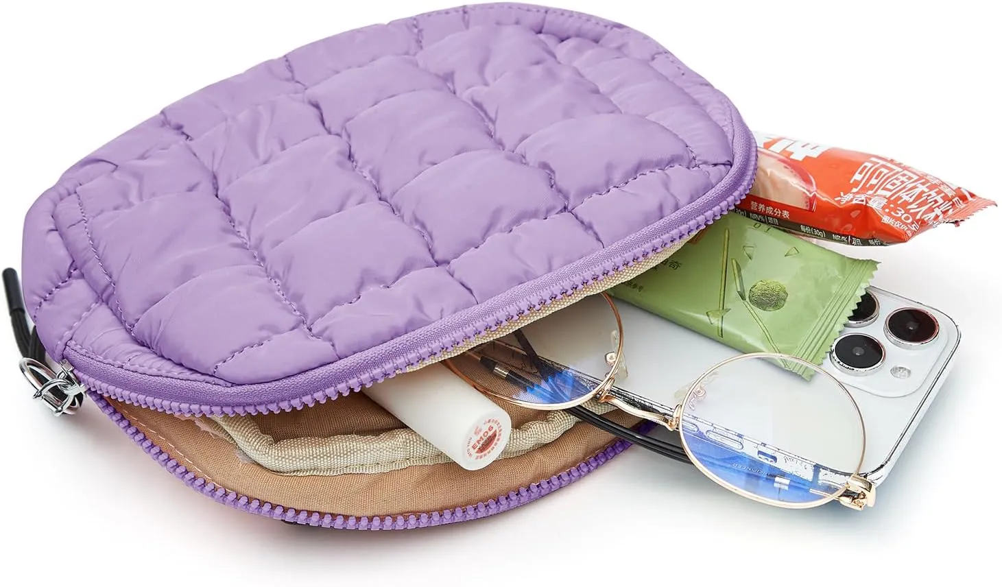 Quilted Puffer Belt Bag Waist Fanny Packs Lightweight Crossbody Bag with Adjustable Strap for Workout Running Traveling Hiking 8042 Light Purple