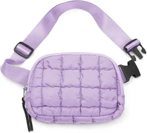 Quilted Puffer Belt Bag Waist Fanny Packs Lightweight Crossbody Bag with Adjustable Strap for Workout Running Traveling Hiking 8042 Light Purple