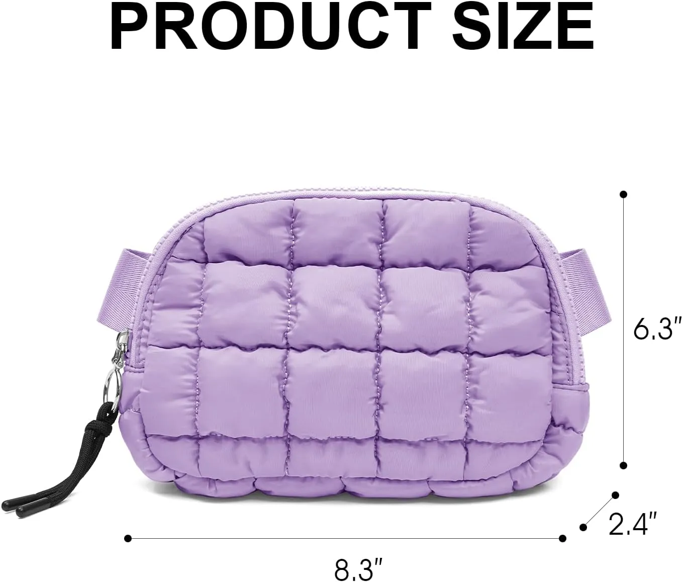 Quilted Puffer Belt Bag Waist Fanny Packs Lightweight Crossbody Bag with Adjustable Strap for Workout Running Traveling Hiking 8042 Light Purple