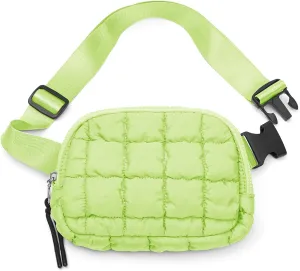 Quilted Puffer Belt Bag Waist Fanny Packs Lightweight Crossbody Bag with Adjustable Strap for Workout Running Traveling Hiking 8042 Light Yellow