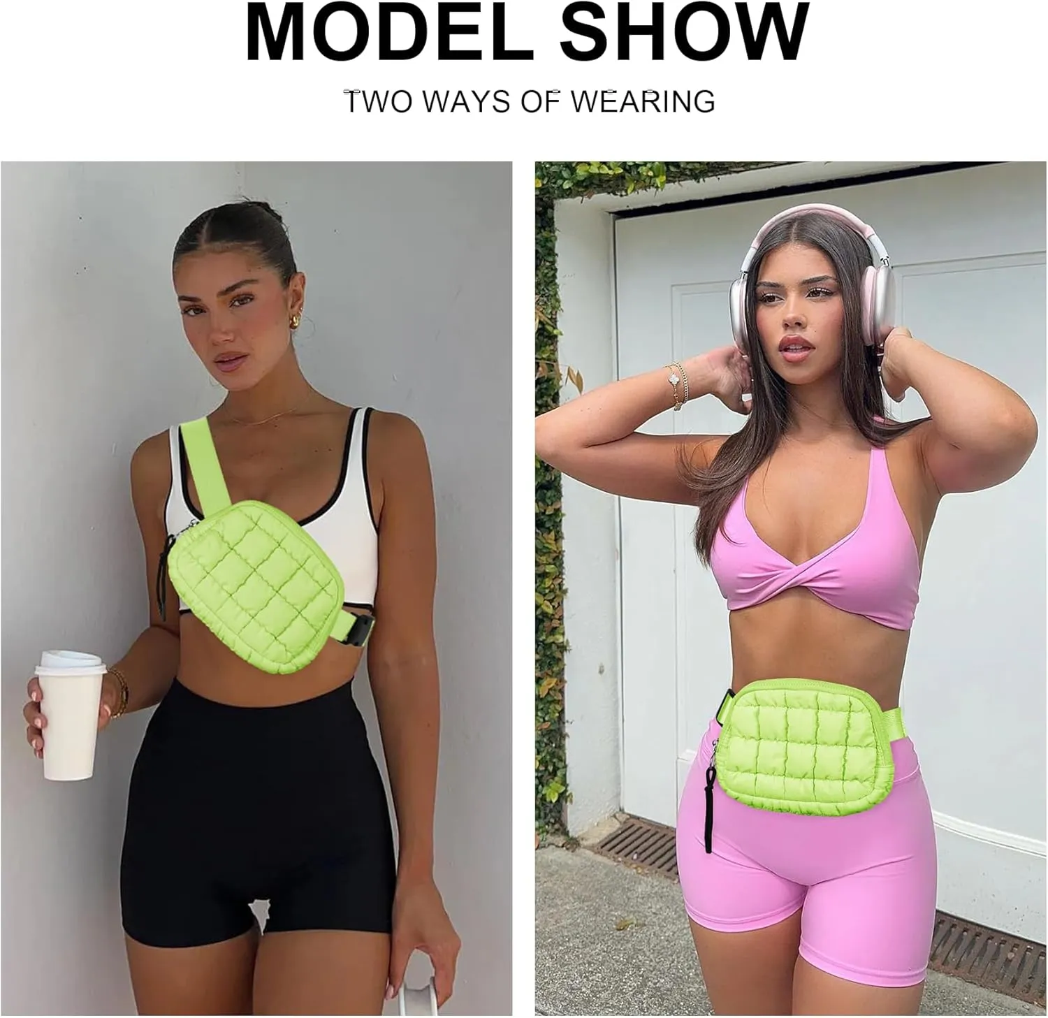 Quilted Puffer Belt Bag Waist Fanny Packs Lightweight Crossbody Bag with Adjustable Strap for Workout Running Traveling Hiking 8042 Light Yellow