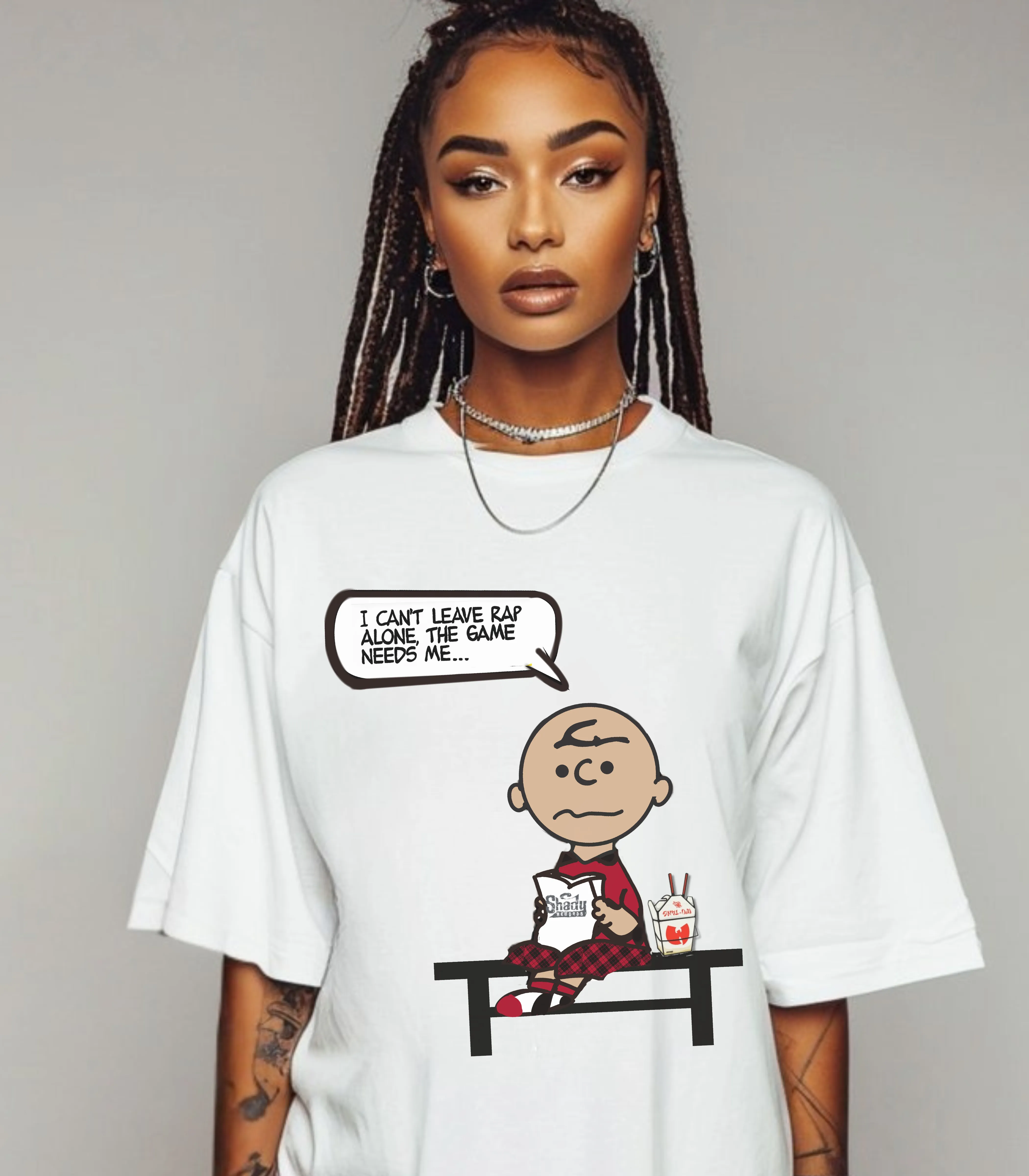 "The Game Needs Me" Charlie Brown Sneaker Match Tee – Air Jordan 1 Mid Gym Red