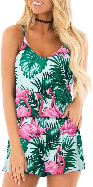 RAISEVERN Womens Romper Summer Casual Short Jumpsuit Adjustable Spaghetti Straps Sleeveless Cami 2025 Rompers with Pockets
