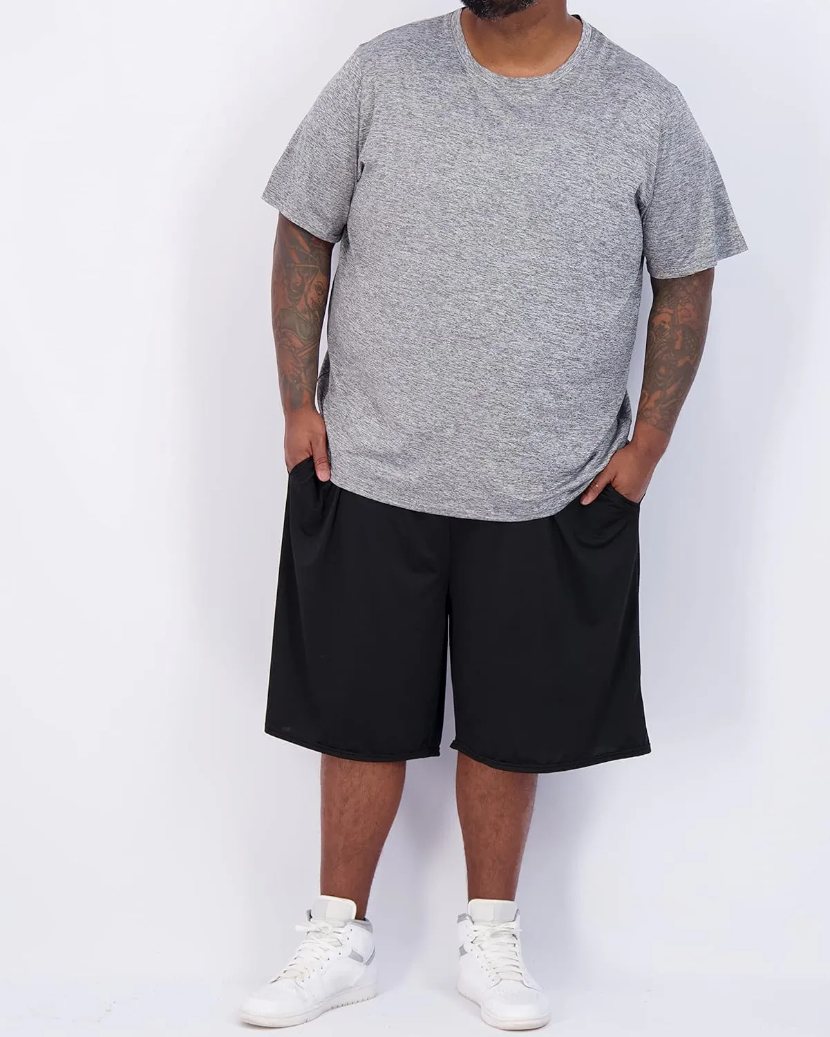 Real Essentials 3 Pack: Men’s Big & Tall Tech Stretch Long-Sleeve & Short-Sleeve Dry-Fit T-Shirt (3XT-5XT)