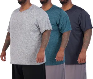 Real Essentials 3 Pack: Men’s Big & Tall Tech Stretch Long-Sleeve & Short-Sleeve Dry-Fit T-Shirt (3XT-5XT)