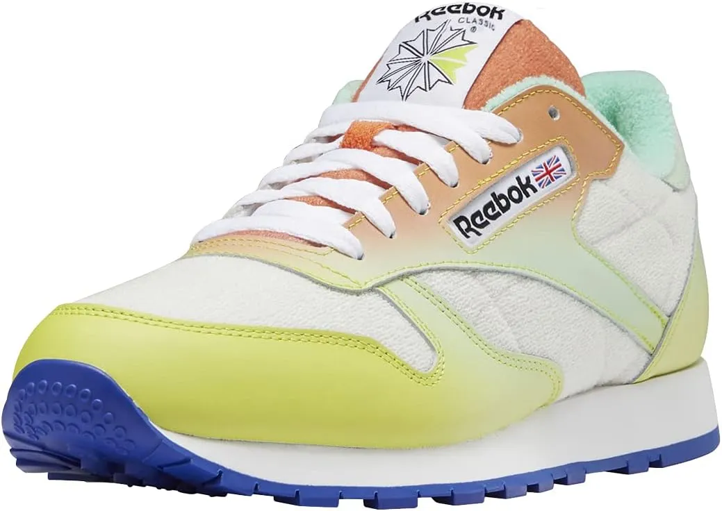 Reebok Men's Classic Leather Sneaker, Chalk/Acid Yellow/Bright Cobalt, 4.5