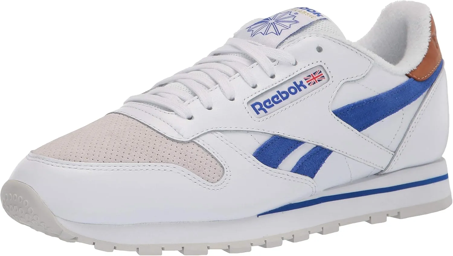 Reebok mens Classic Leather Sneaker, White/Court Blue/Morning Fog, 8.5 US
