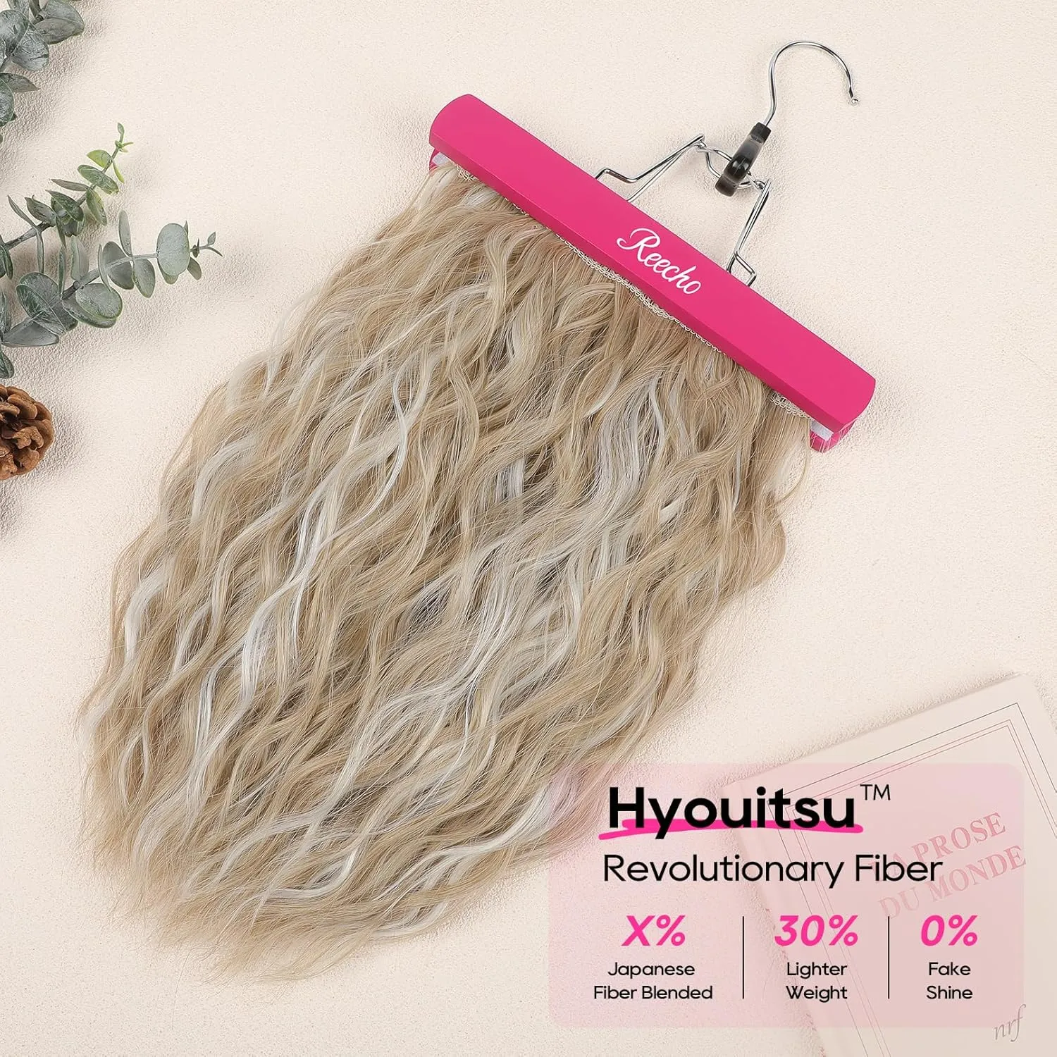 REECHO Clip-in Hair Extensions, 4PCS 14" Short Wavy Hairpieces - Invisible Lace Weft, Natural Soft Ash Blonde with Highlights