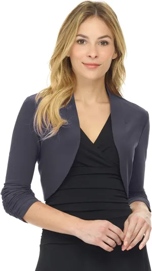 Rekucci Women's Chic Soft Knit Stretch Bolero Shrug with Ruched Sleeves