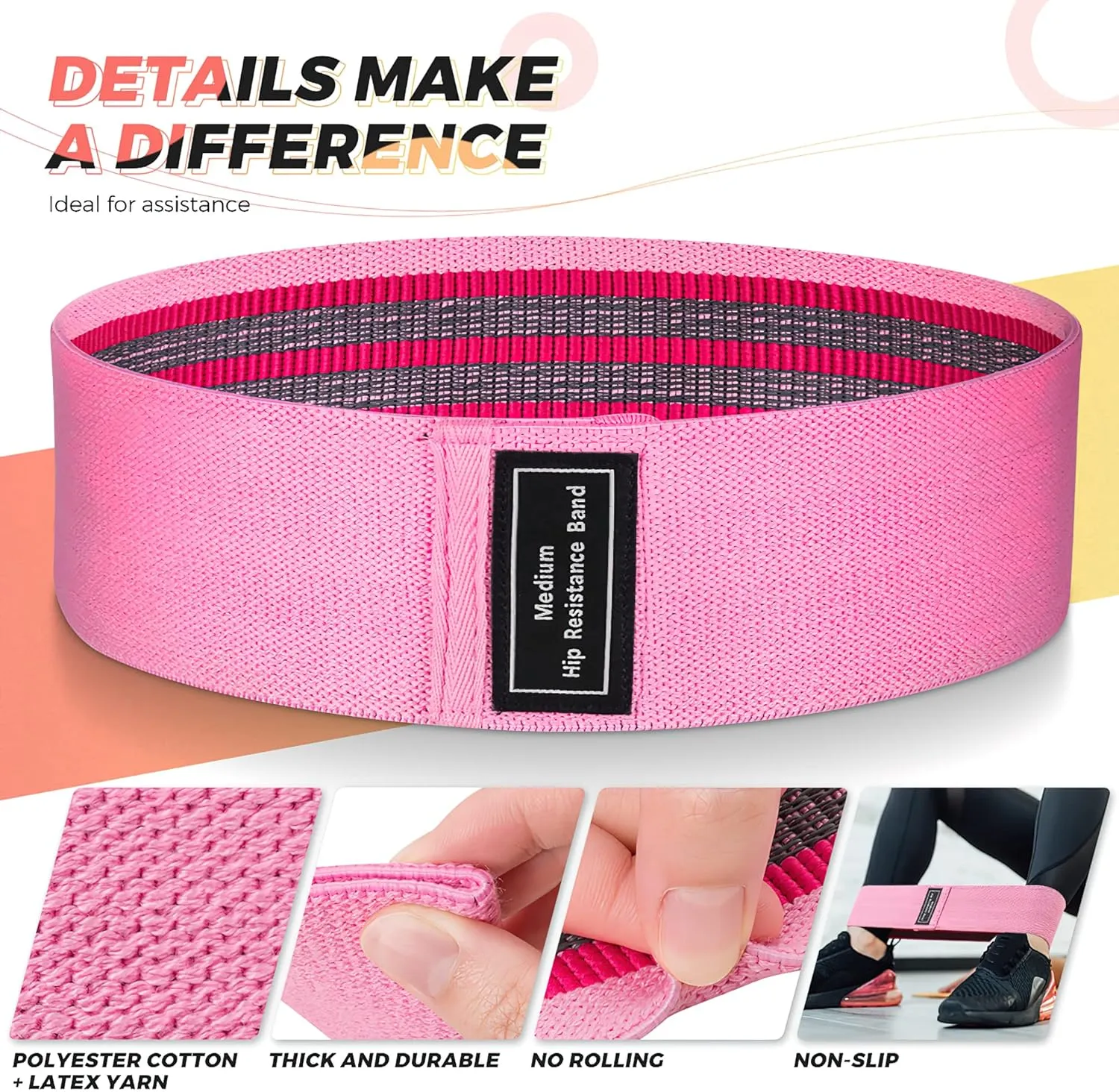 Renoj Resistance Bands, Exercise Workout Bands for Women and Men, 3 Set of Stretch Bands for Booty Legs for Yoga Starter, Pilates Flexbands