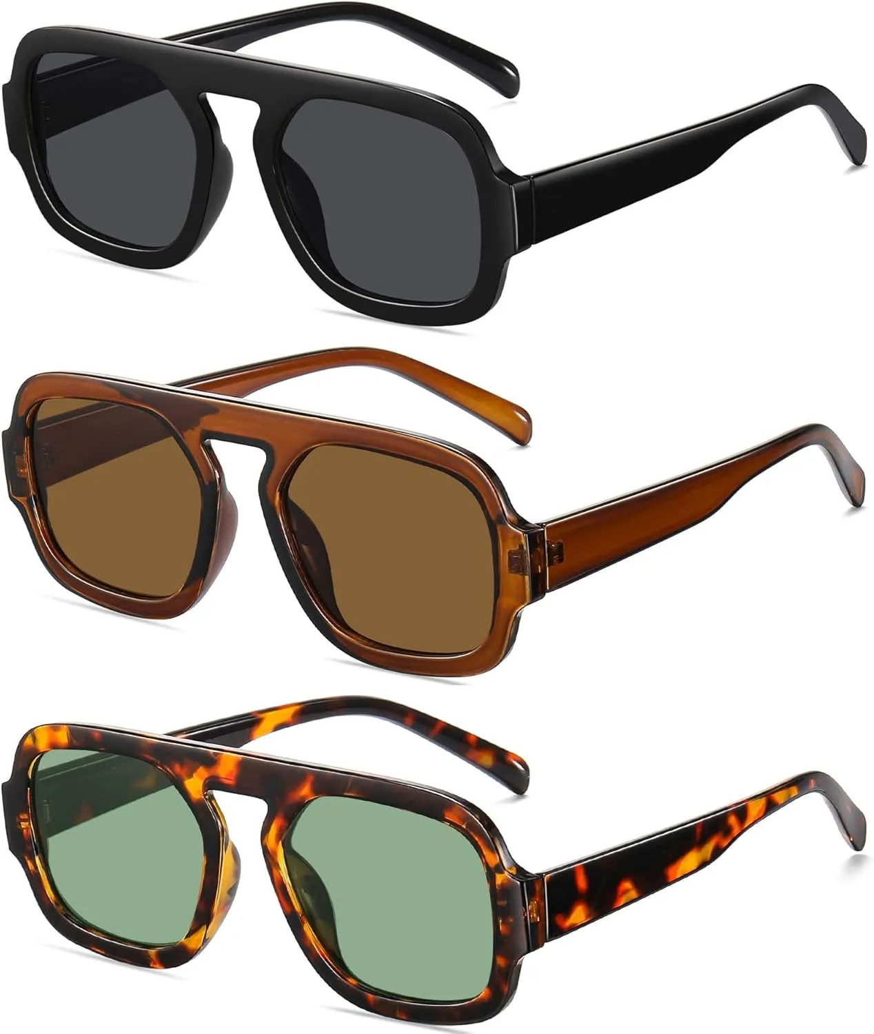 Retro Square Aviator Sunglasses for Women Men 70s Vintage style Shades Trendy Flat Top UV Protection Sun Glasses