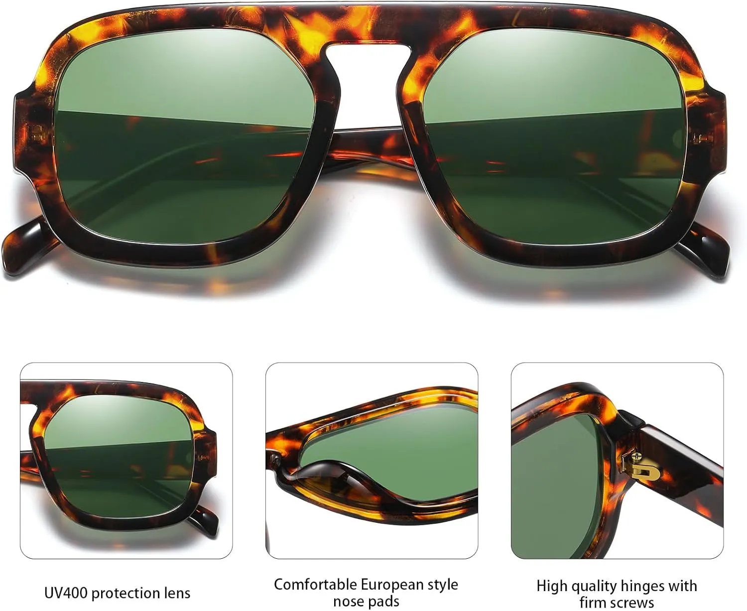 Retro Square Aviator Sunglasses for Women Men 70s Vintage style Shades Trendy Flat Top UV Protection Sun Glasses