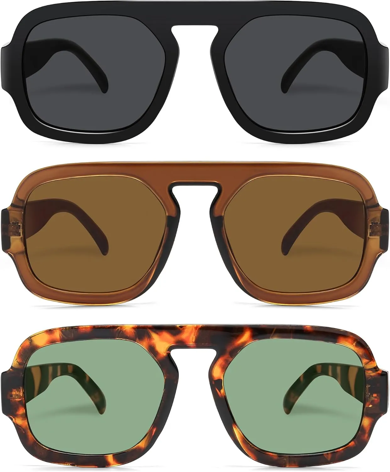 Retro Square Aviator Sunglasses for Women Men 70s Vintage style Shades Trendy Flat Top UV Protection Sun Glasses