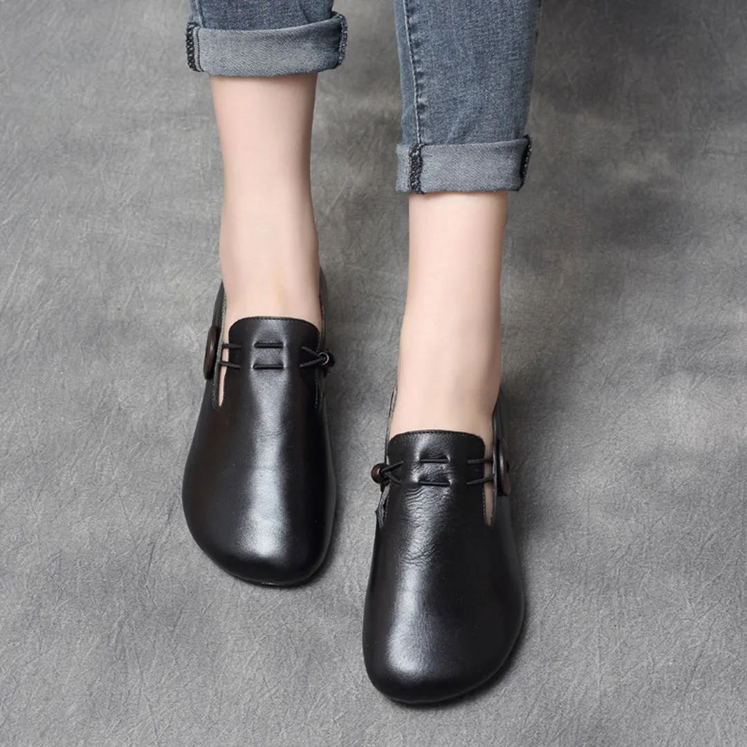 Retro Stretch Slip-On Leather Flats