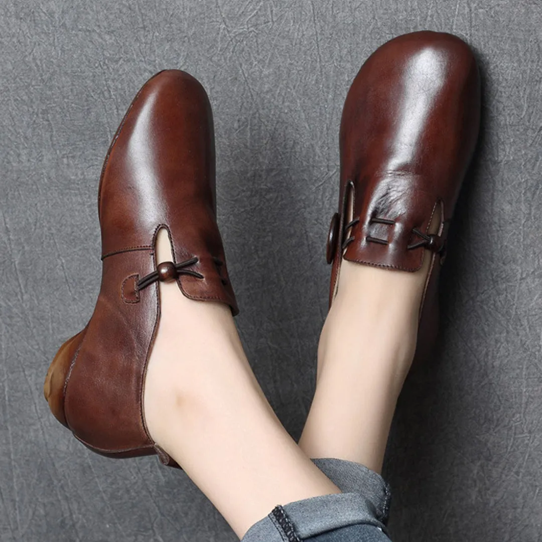 Retro Stretch Slip-On Leather Flats