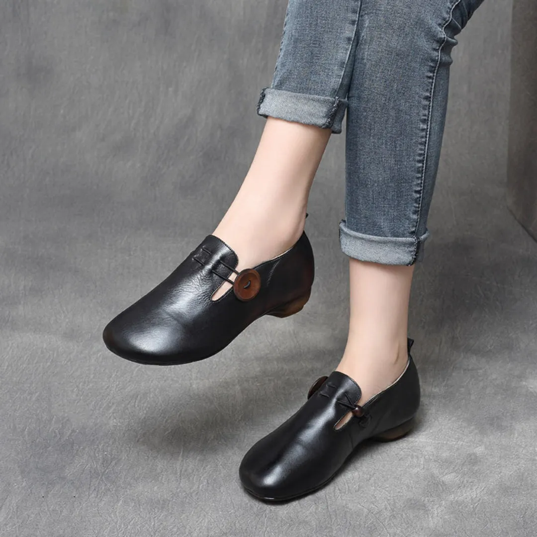 Retro Stretch Slip-On Leather Flats