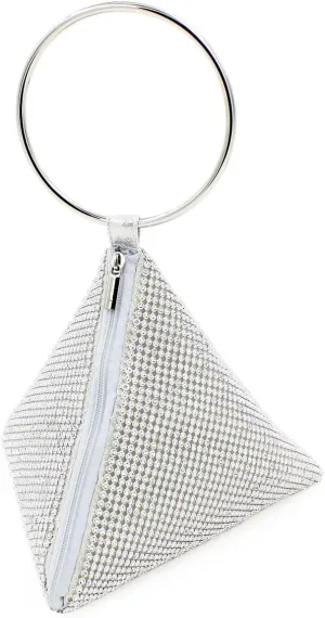Rhinestone Mesh Triangle Pyramid Clutch Full Crystal Soft Wristlet Handbag