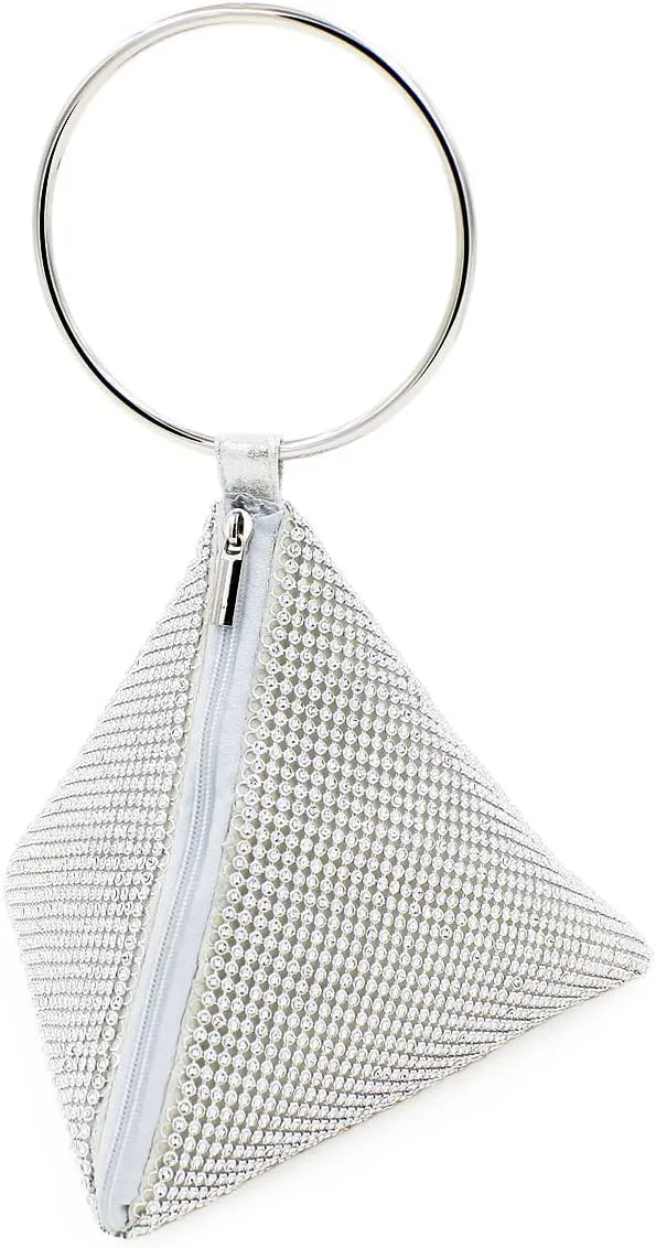 Rhinestone Mesh Triangle Pyramid Clutch Full Crystal Soft Wristlet Handbag