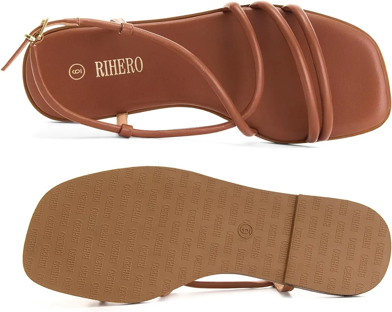 Rihero Women's Strappy Flat Sandals Summer Lace Up Open Toe Comfortable Slip-On Ankle Strap Sandals