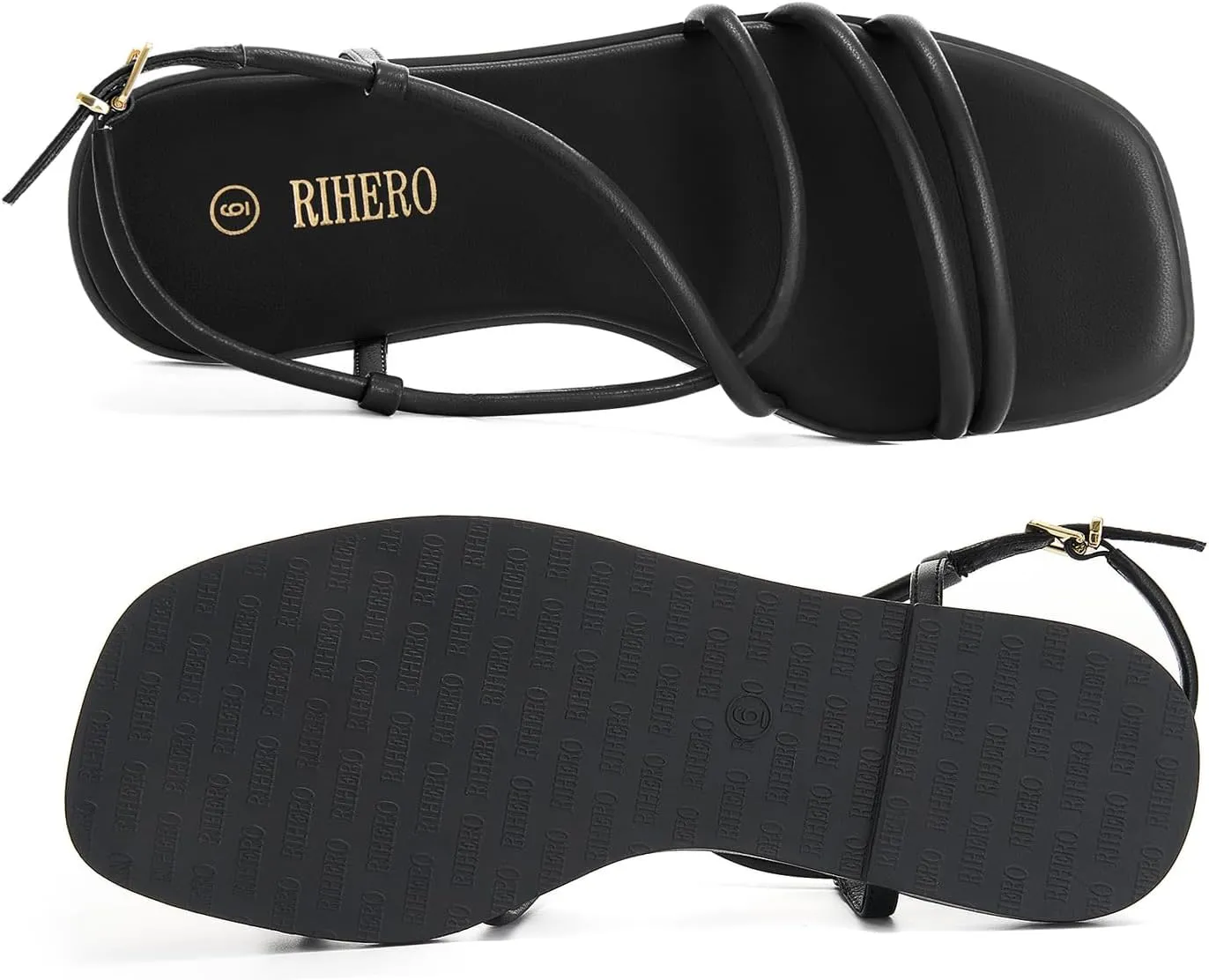 Rihero Women's Strappy Flat Sandals Summer Lace Up Open Toe Comfortable Slip-On Ankle Strap Sandals
