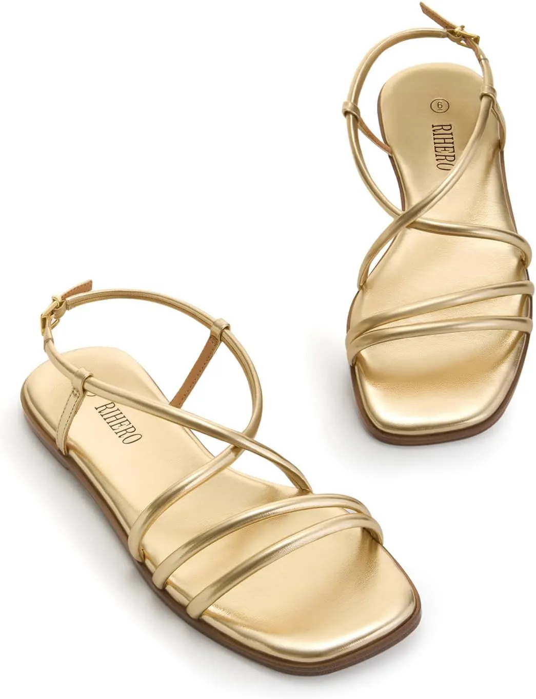 Rihero Women's Strappy Flat Sandals Summer Lace Up Open Toe Comfortable Slip-On Ankle Strap Sandals