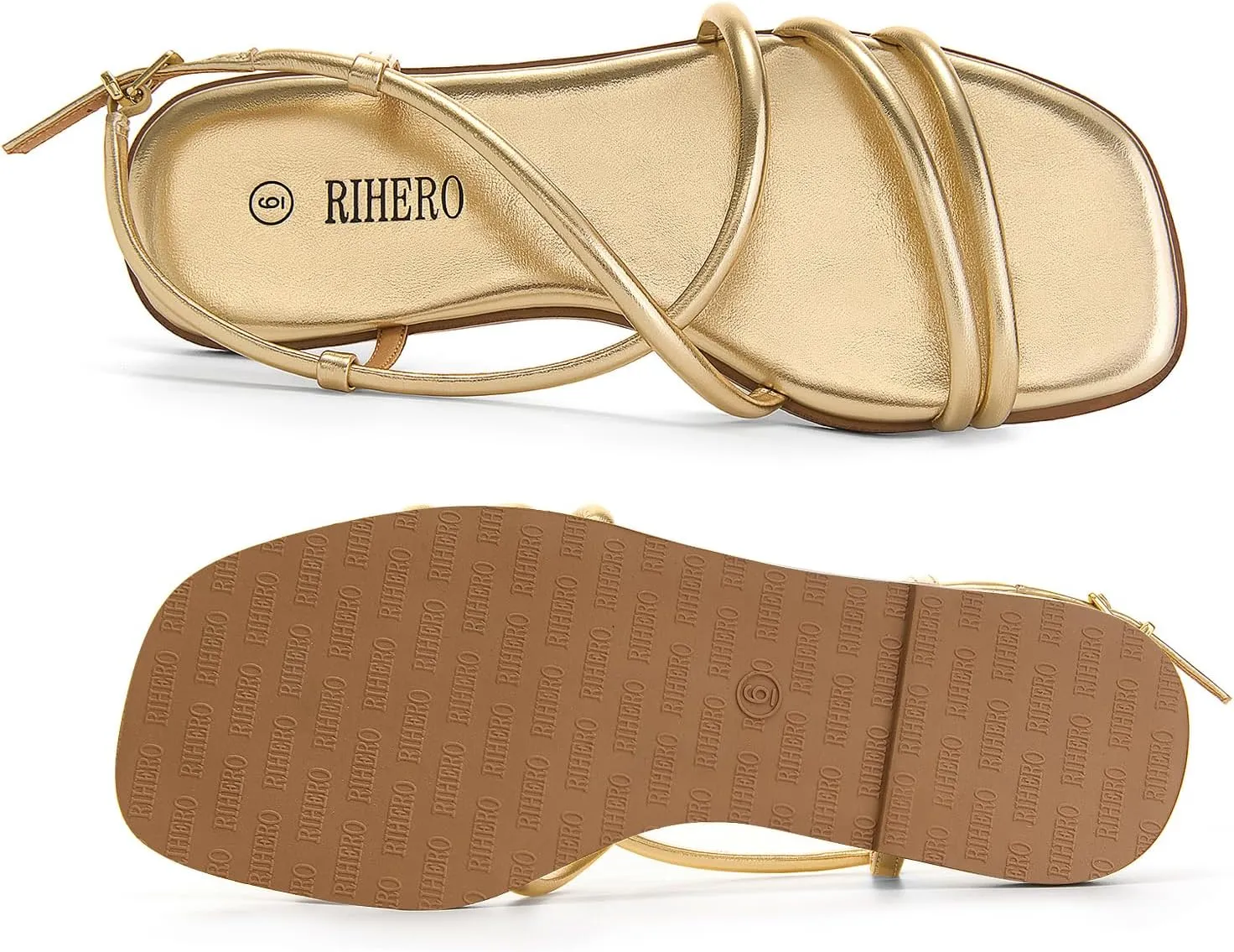 Rihero Women's Strappy Flat Sandals Summer Lace Up Open Toe Comfortable Slip-On Ankle Strap Sandals