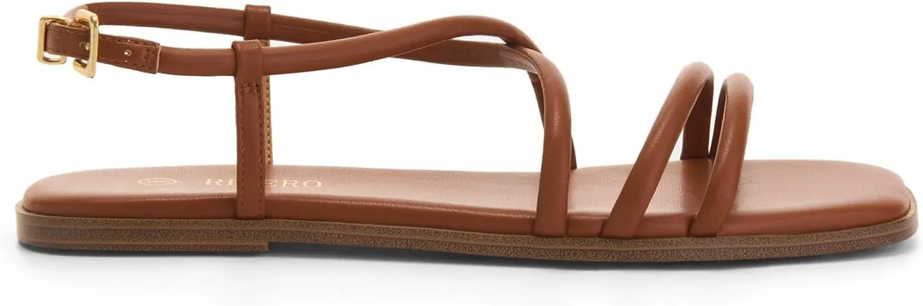 Rihero Women's Strappy Flat Sandals Summer Lace Up Open Toe Comfortable Slip-On Ankle Strap Sandals
