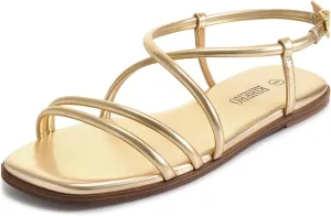 Rihero Women's Strappy Flat Sandals Summer Lace Up Open Toe Comfortable Slip-On Ankle Strap Sandals