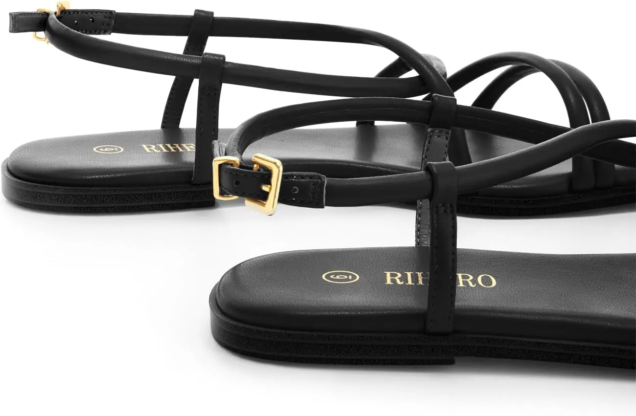 Rihero Women's Strappy Flat Sandals Summer Lace Up Open Toe Comfortable Slip-On Ankle Strap Sandals