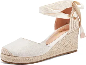 Ruanyu Womens Platform Espadrille Sandals Lace Up Closed Toe Summer Wedge Sandals