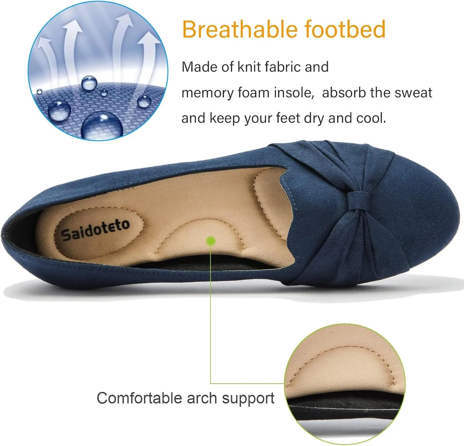 Saidoteto Women's Ballet Flats, Comfortable Round Toe Slip On Flat Shoes Classic Suede Office Dress Shoes for Work
