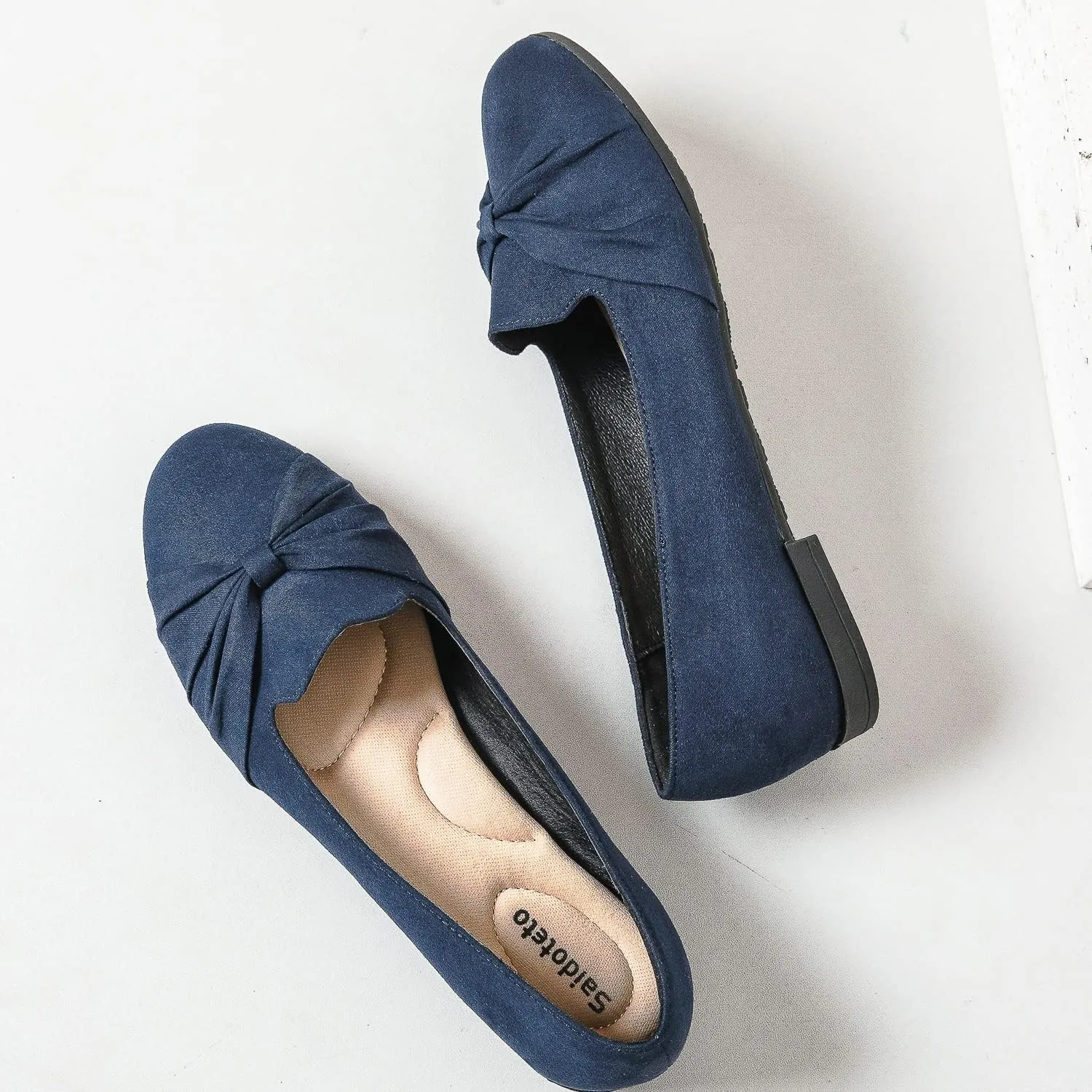 Saidoteto Women's Ballet Flats, Comfortable Round Toe Slip On Flat Shoes Classic Suede Office Dress Shoes for Work