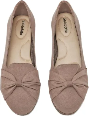 Saidoteto Women's Ballet Flats, Comfortable Round Toe Slip On Flat Shoes Classic Suede Office Dress Shoes for Work