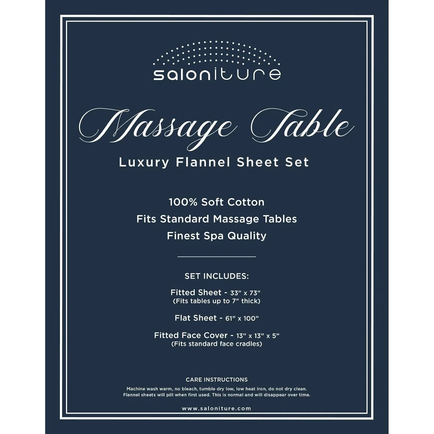 Saloniture 3-Piece Flannel Massage Table Sheet Set - Soft Cotton Facial Bed Cover - Includes Flat and Fitted Sheets with Face Cradle Cover - White