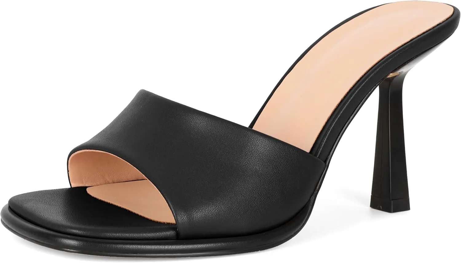 SAMMITOP Women's High Stiletto Heels Sandals Square Open Toe One Band Slip On Mules Slide Comfort Party Dating Daily Vacation Shoes 3.5 Inch
