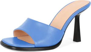 SAMMITOP Women's High Stiletto Heels Sandals Square Open Toe One Band Slip On Mules Slide Comfort Party Dating Daily Vacation Shoes 3.5 Inch