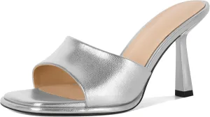 SAMMITOP Women's High Stiletto Heels Sandals Square Open Toe One Band Slip On Mules Slide Comfort Party Dating Daily Vacation Shoes 3.5 Inch