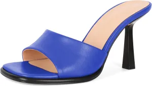 SAMMITOP Women's High Stiletto Heels Sandals Square Open Toe One Band Slip On Mules Slide Comfort Party Dating Daily Vacation Shoes 3.5 Inch