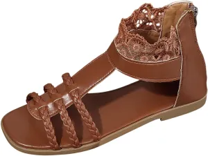 Sandals for Women Trendy Wide Width Sandals Dressy Strappy Flat Sandals Summer Beach Sandal Open Toe Breathable Shoes