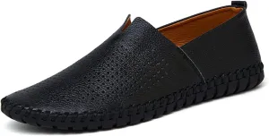 Santimon Men's Leather Espadrille Slip-On Plain Toe Casual Breathable Shoes