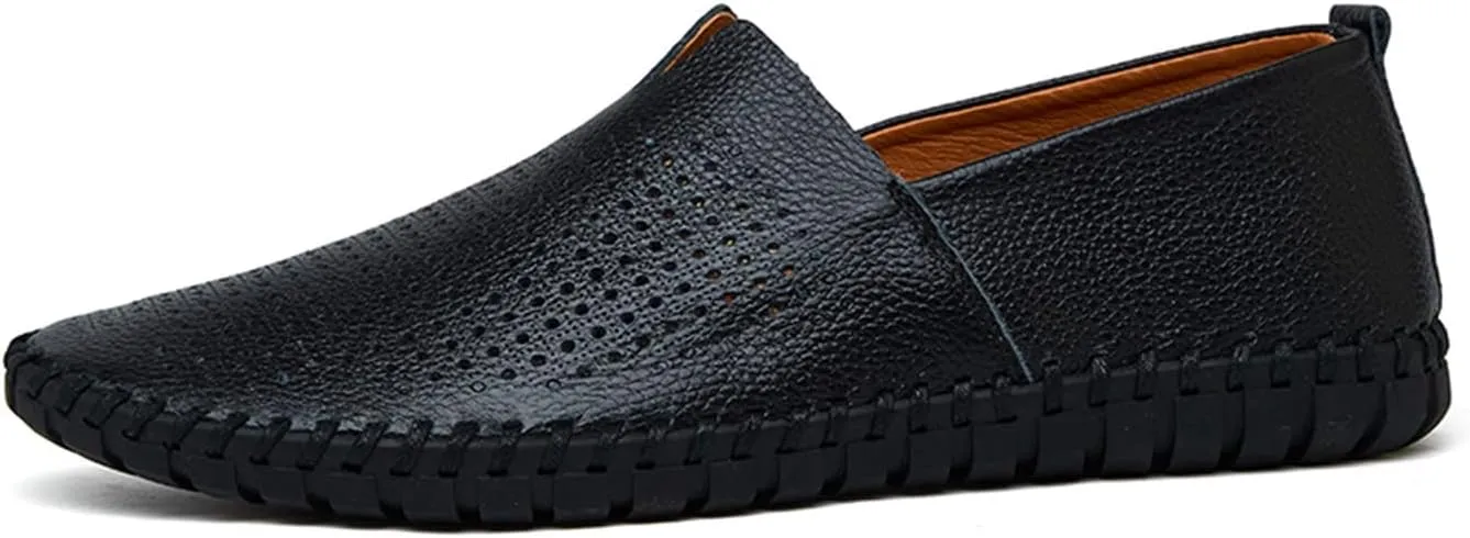 Santimon Men's Leather Espadrille Slip-On Plain Toe Casual Breathable Shoes
