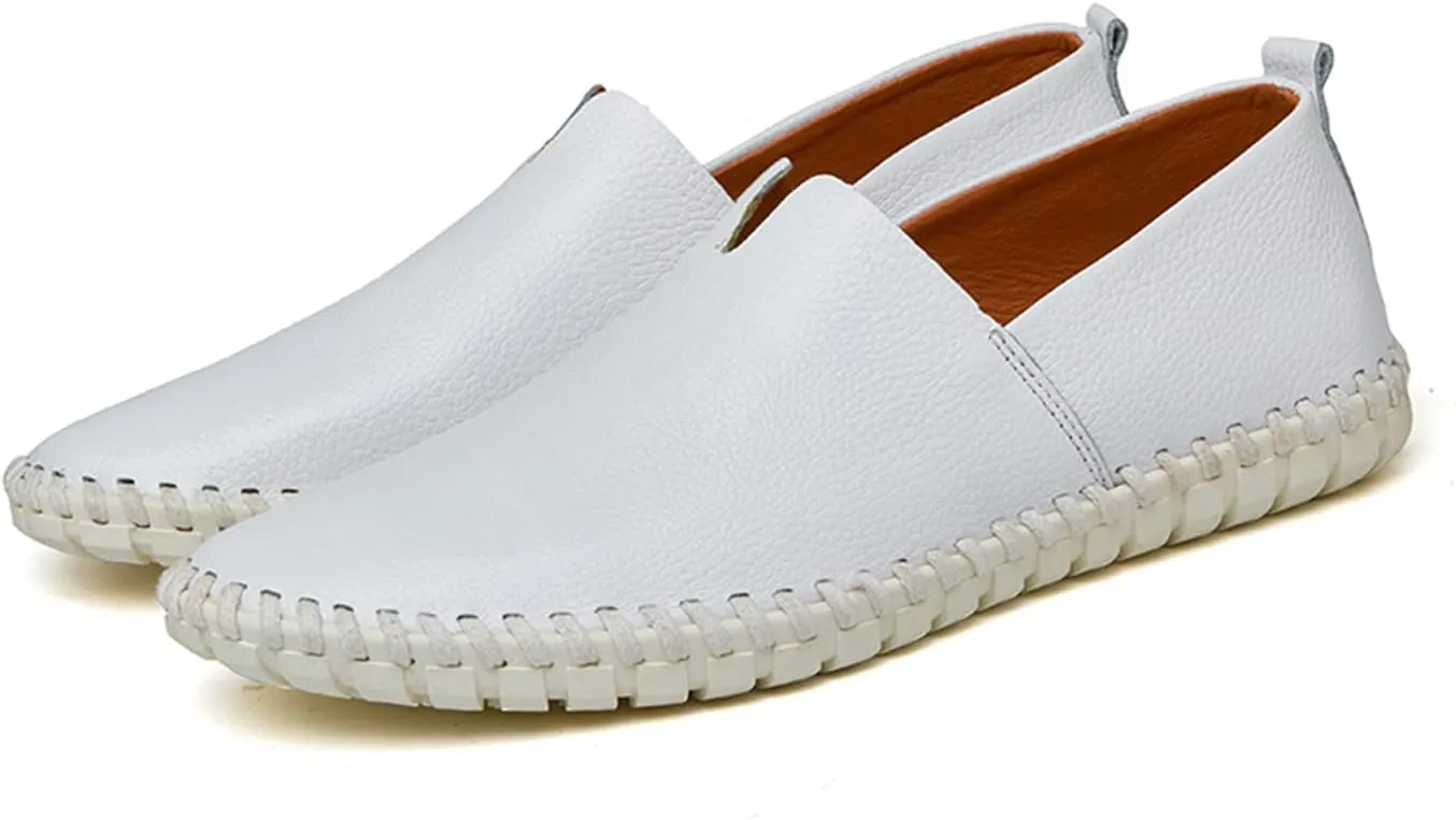 Santimon Men's Leather Espadrille Slip-On Plain Toe Casual Dress Loafer Shoes