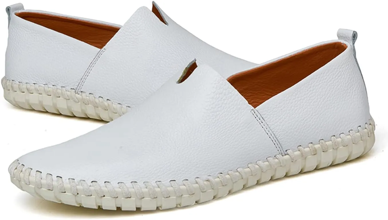 Santimon Men's Leather Espadrille Slip-On Plain Toe Casual Dress Loafer Shoes