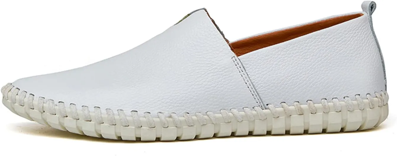 Santimon Men's Leather Espadrille Slip-On Plain Toe Casual Dress Loafer Shoes