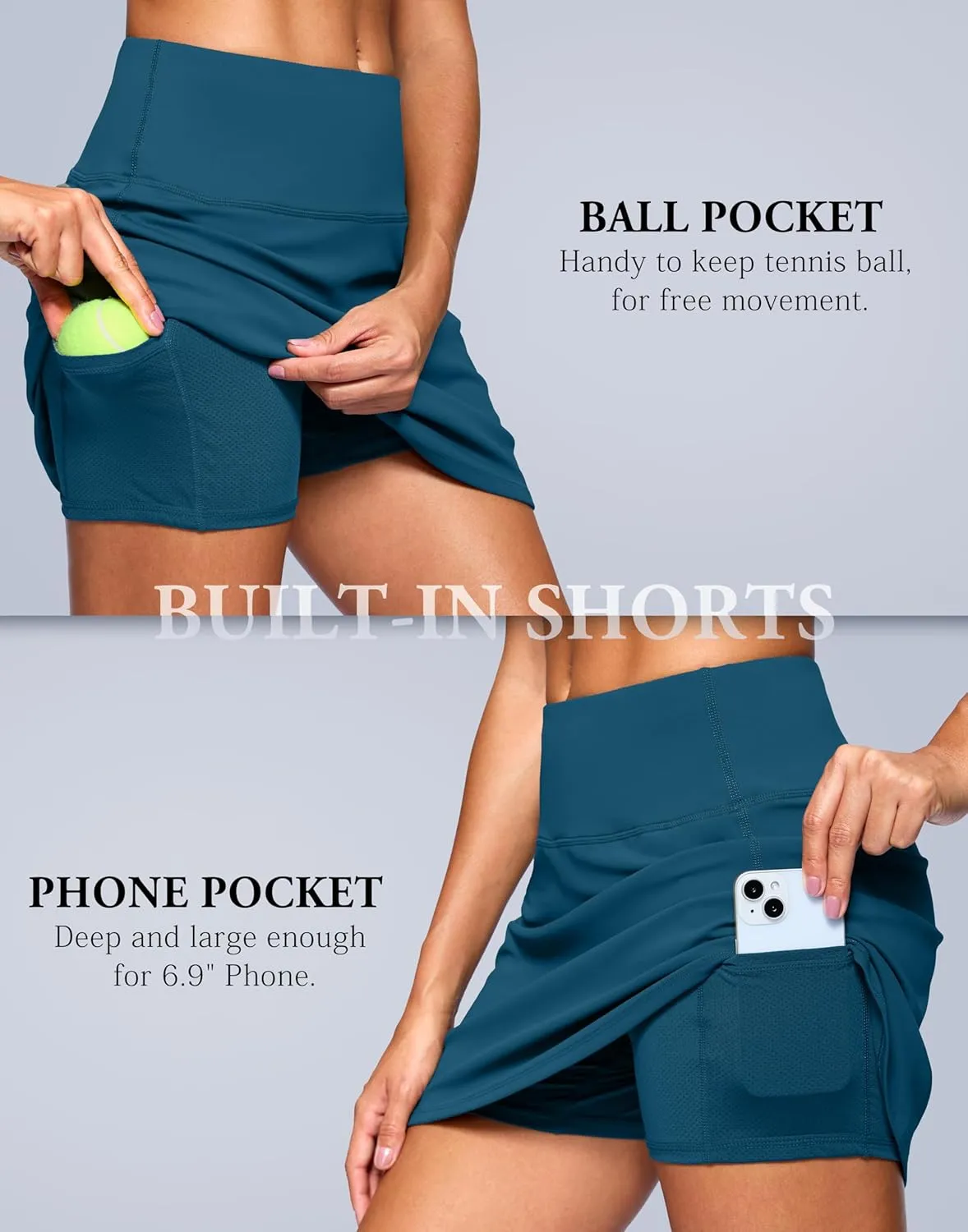 SANTINY 14" Skorts for Women with 2 Pockets High Waisted A Line Casual Pickleball Golf Skort Athletic Tennis Skirt