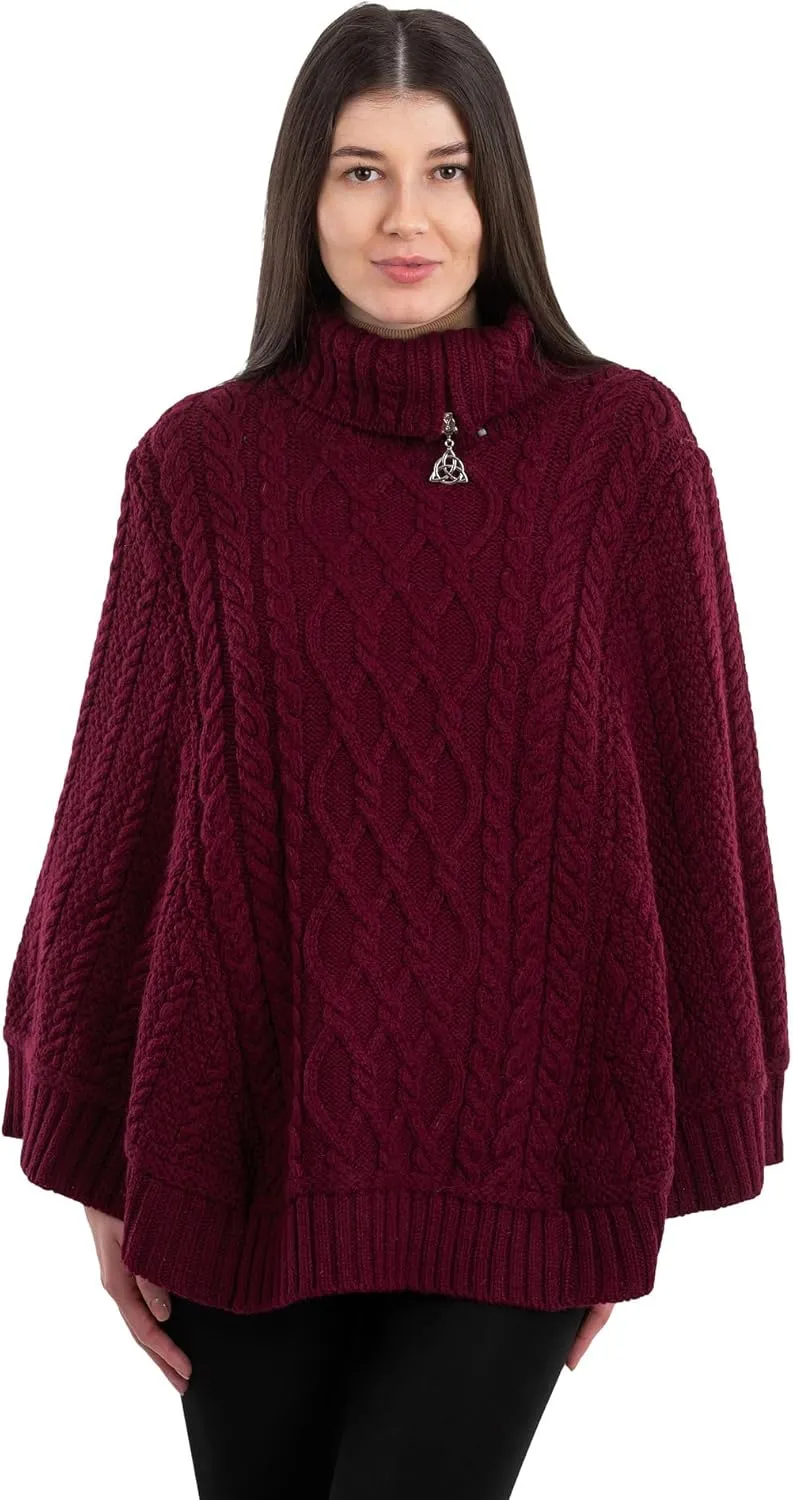 SAOL Ireland Ladies 100% Merino Wool Cowl Neck Zipper Poncho