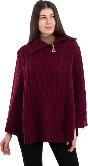 SAOL Ireland Ladies 100% Merino Wool Cowl Neck Zipper Poncho