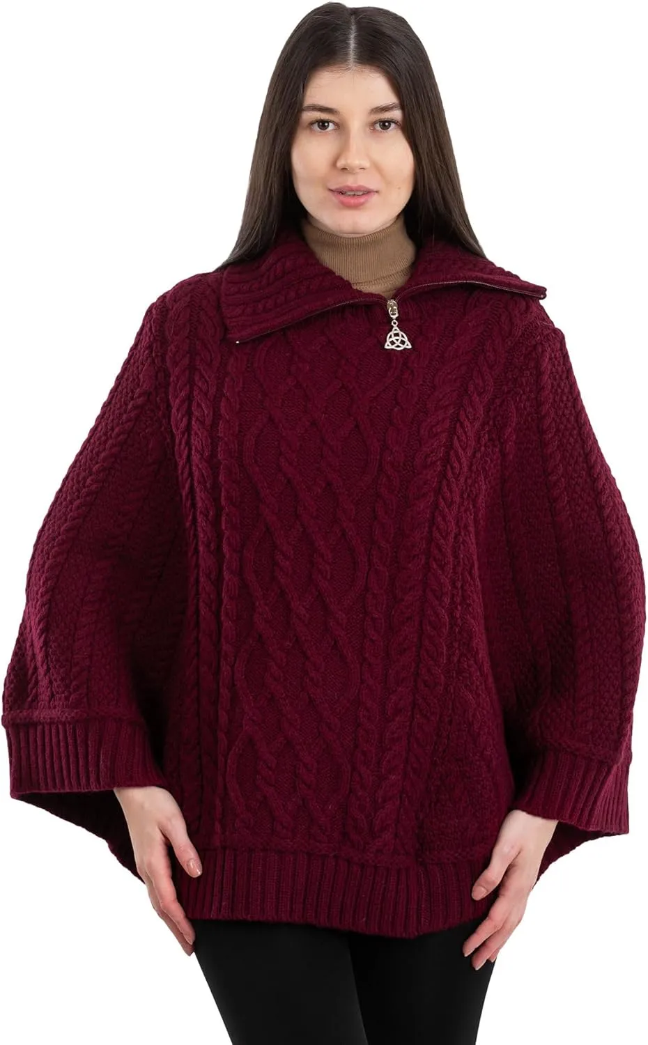 SAOL Ireland Ladies 100% Merino Wool Cowl Neck Zipper Poncho