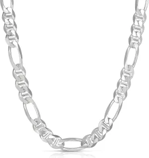 Savlano 925 Sterling Silver Italian Solid Figarucci Figaro Mariner Flat Link Chain Necklace For Men & Women - Made in Italy Comes Gift Box